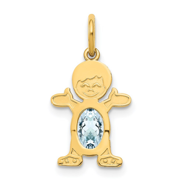 14k Yellow Gold Boy 6x4 Oval Genuine Aquamarine-March Pendant