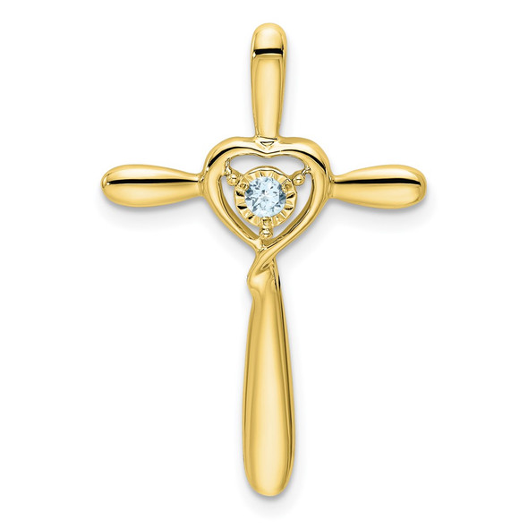 10k Yellow Gold Aquamarine Cross w/Heart Slide Pendant