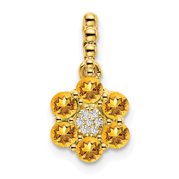 14k Yellow Gold Citrine And Diamond Floral Pendant