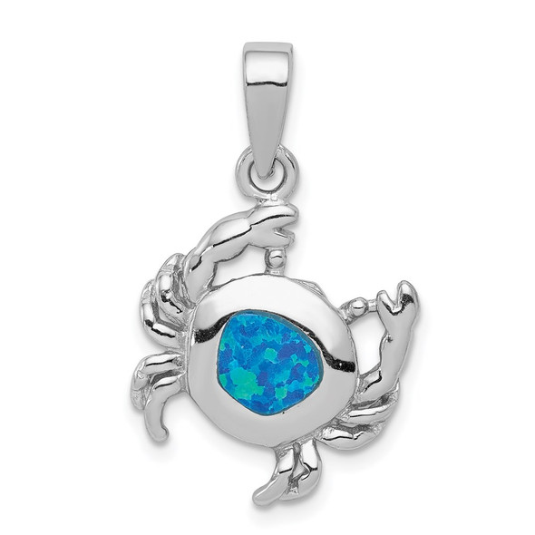 Sterling Silver Blue Inlay Lab-Created Opal Crab Pendant
