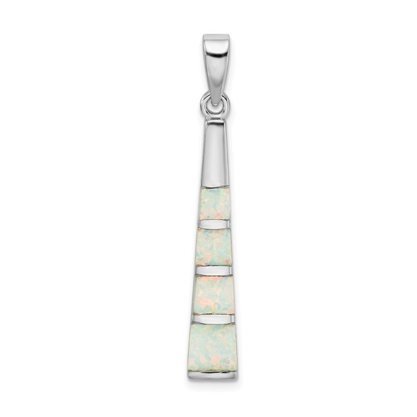 Sterling Silver Rhodium-Plated White Lab-Created Opal Bar Pendant