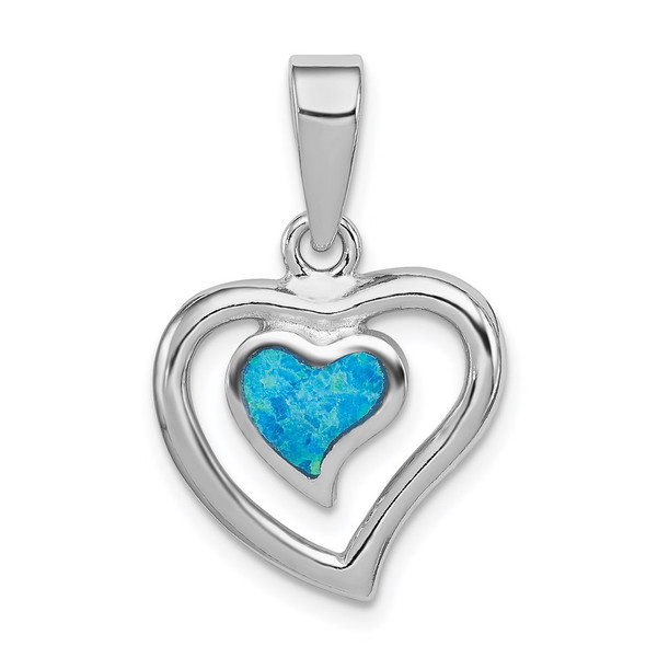 Sterling Silver Lab-Created Blue Opal Inlay Heart Pendant