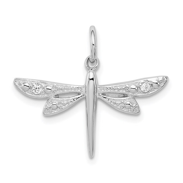 Sterling Silver Rhodium-Plated CZ Dragonfly Charm