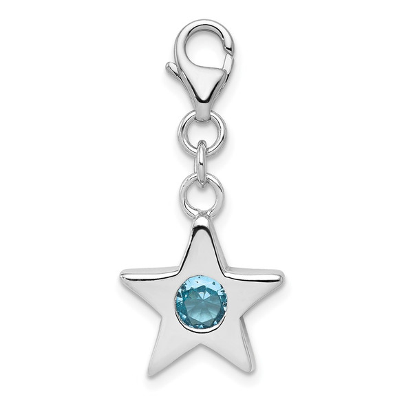 Sterling Silver Rhodium-Plated CZ Simulated September Birthstone Star Charm