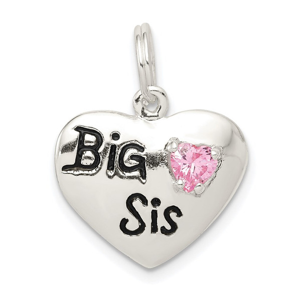 Sterling Silver Big Sis CZ Heart Charm