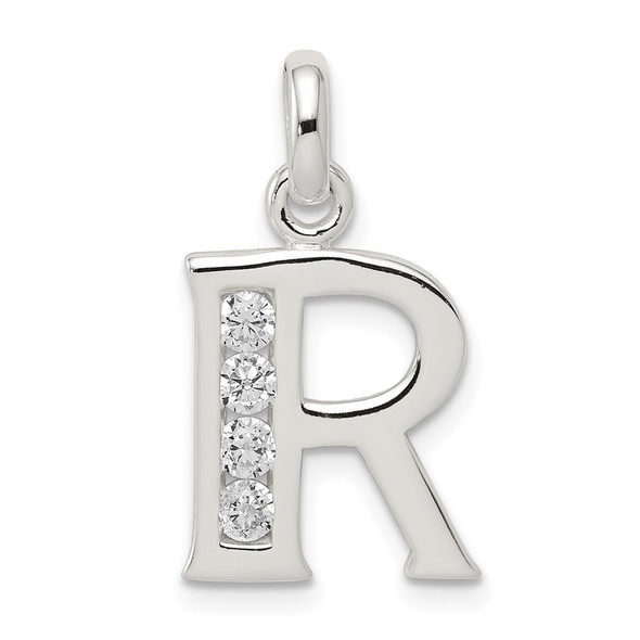 Sterling Silver White CZ Initial R Charm