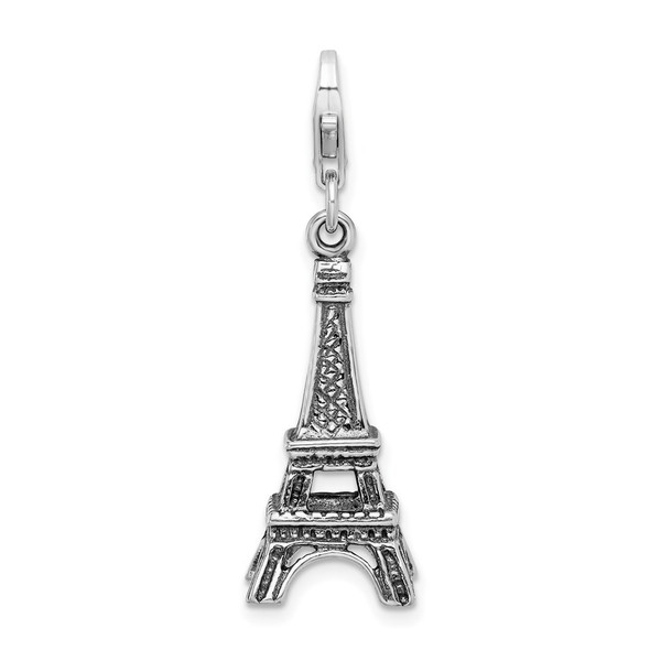 Sterling Silver 3-D Antiqued Eiffel Tower w/Lobster Clasp Charm