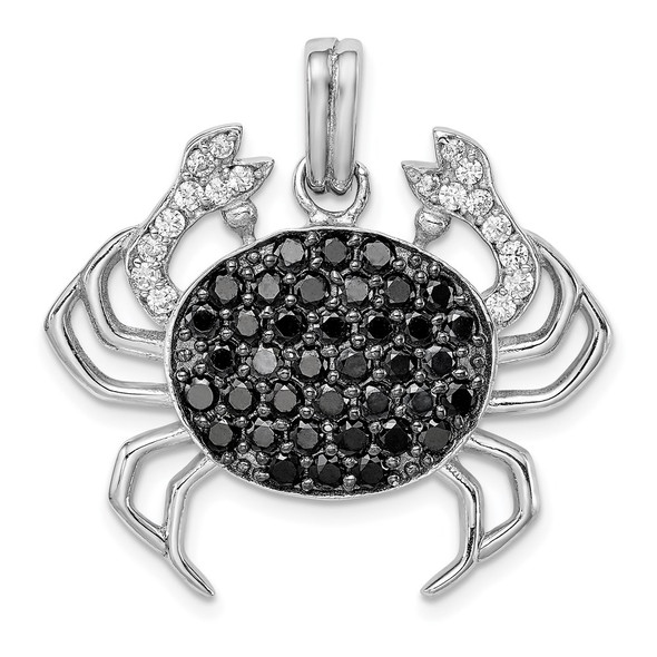 Sterling Silver Rhodium-Plated Black & White CZ Crab Pendant