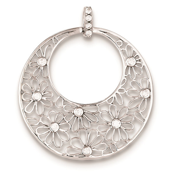 Sterling Silver Cut-out Flowers and CZ Circle Pendant