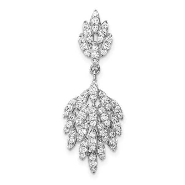 Sterling Silver Rhodium-plated CZ Leaf Dangle Pendant