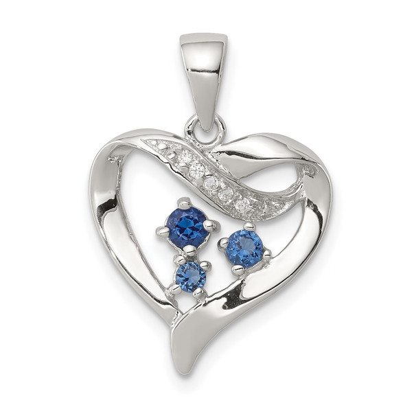 Sterling Silver Clear & Blue CZ Heart Pendant