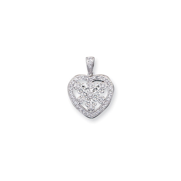 Sterling Silver CZ Fancy Heart Pendant