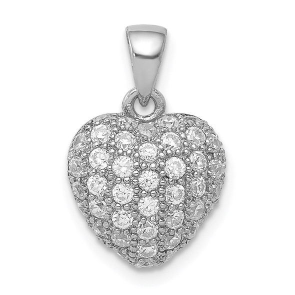 Sterling Silver Rhodium-Plated CZ Micro Pave Heart Pendant