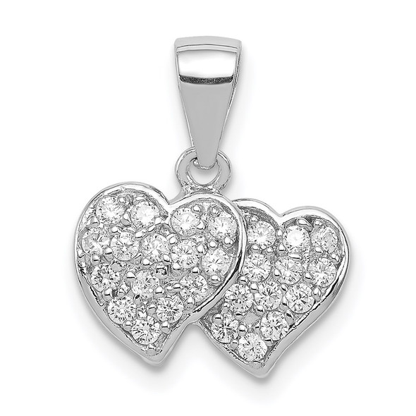 Sterling Silver CZ Small Double Hearts Pendant