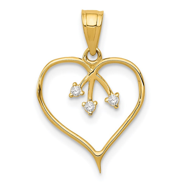 14k Yellow Gold 3-CZ Cut-Out Heart Pendant