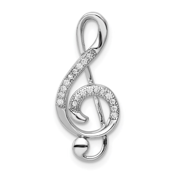 Sterling Silver Rhodium-plated Polished CZ Treble Clef Slide