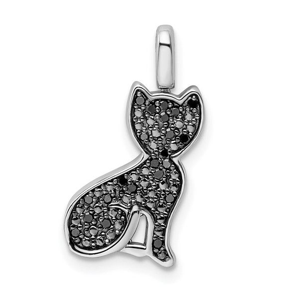 Sterling Silver 0.25ctw Black and White Diamond Reversible Cat Pendant