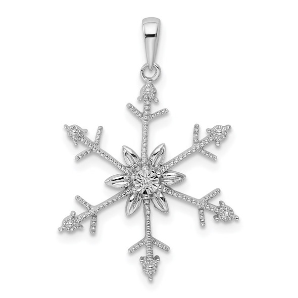 Rhodium-Plated Sterling Silver Diamond Snowflake Pendant