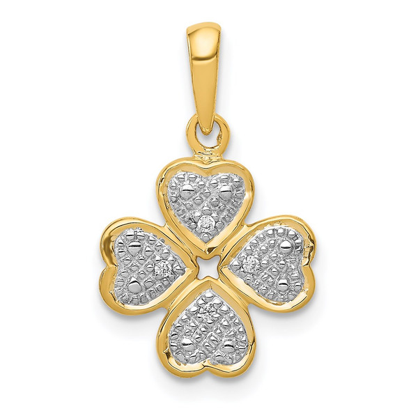 14k Yellow Gold .02ctw Diamond Four Leaf Clover Pendant