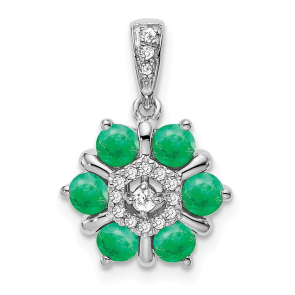 14k White Gold Emerald & Diamond Floral Pendant PM7192-EM-009-WA