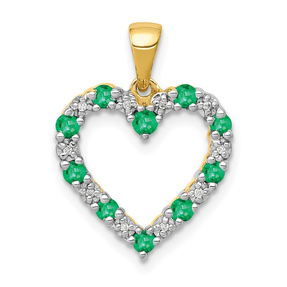 14k Yellow Gold Diamond And Emerald Heart Pendant