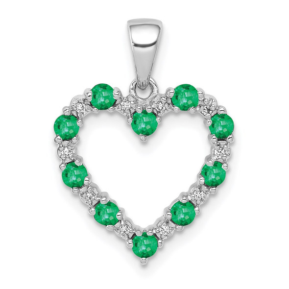 14K White Gold Diamond and Emerald Heart Pendant