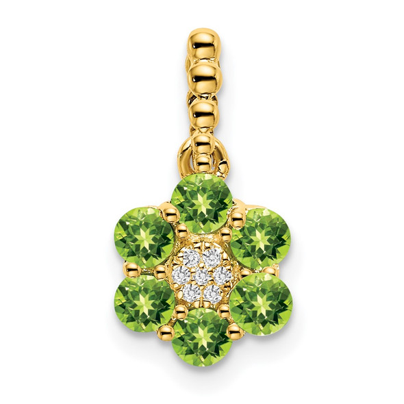 14k Yellow Gold Peridot And Diamond Floral Pendant