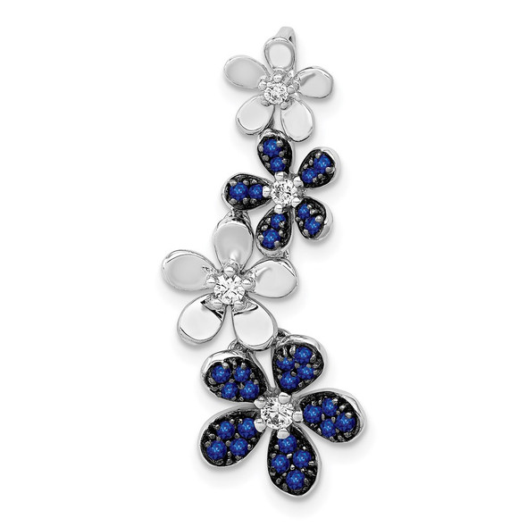 14k White Gold Diamond and .29ctw Sapphire 4 Flowers Pendant