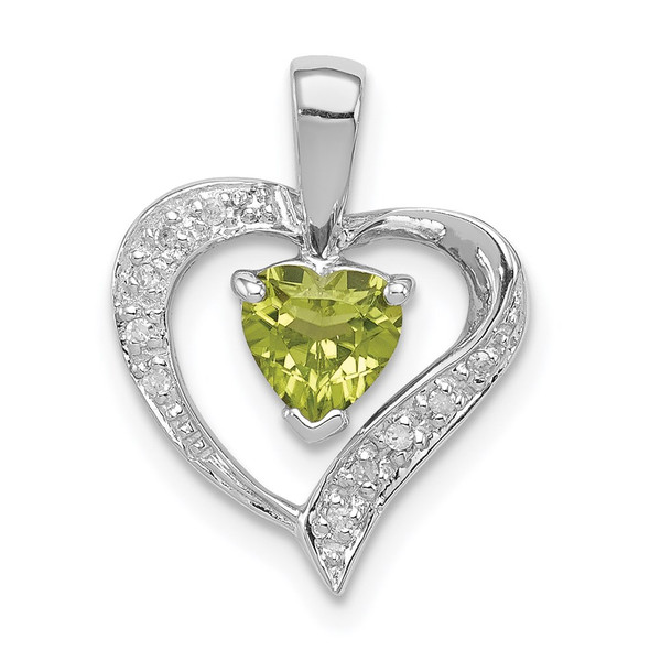 Sterling Silver Rhodium Heart Peridot & Diamond Heart Pendant