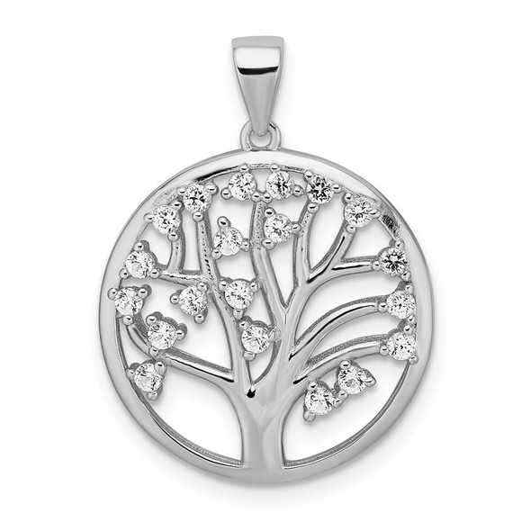 Sterling Silver Rhodium-Plated Lab-Created White Sapphire Tree Of Life Pendant