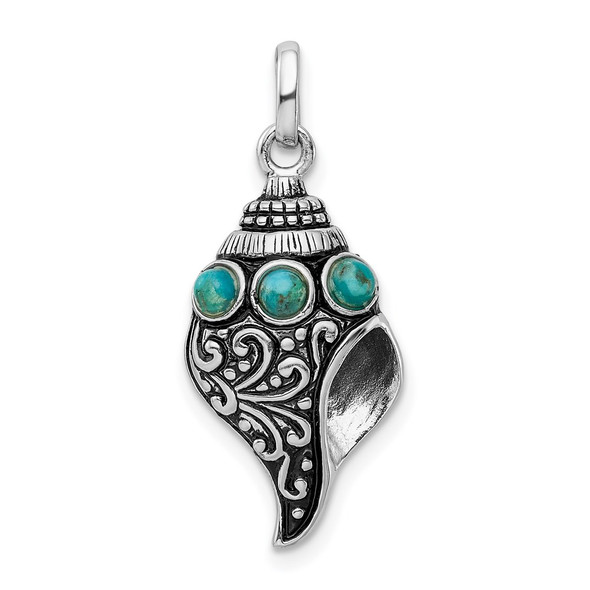 Sterling Silver Rhodium-Plated Antiqued Simulated Turquoise Shell Pendant