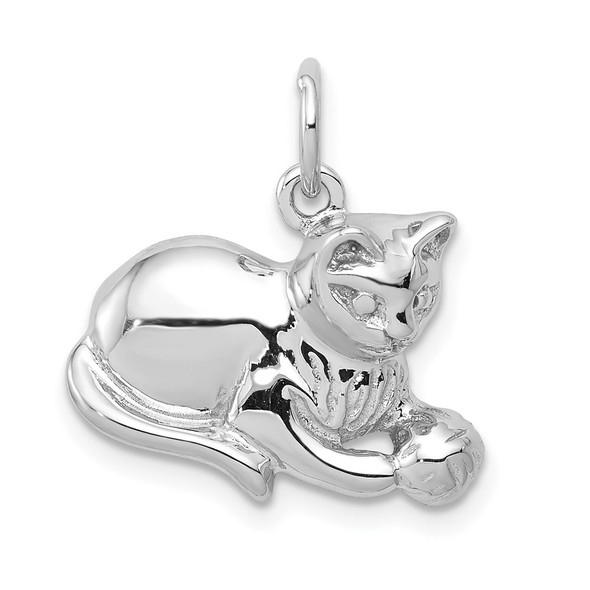 14k White Gold Diamond-Cut Satin Open-Backed Cat Charm