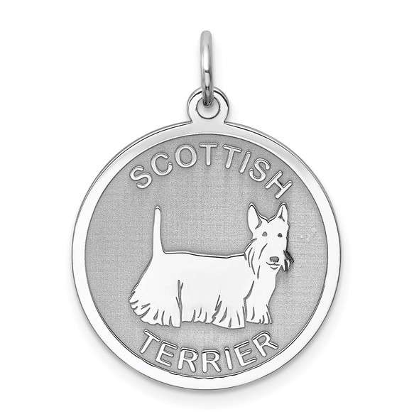 Sterling Silver Rhodium-plated Scottish Terrier Disc Charm