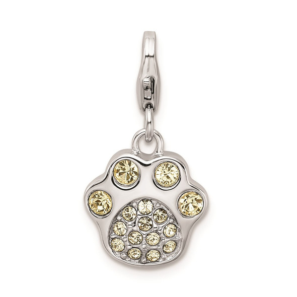 Rhodium-Plated Sterling Silver Enameled Paw Print w/Lobster Clasp Charm