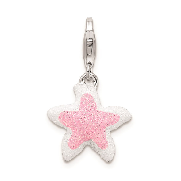 Sterling Silver Enameled Pink Sparkle Starfish w/Lobster Clasp Charm