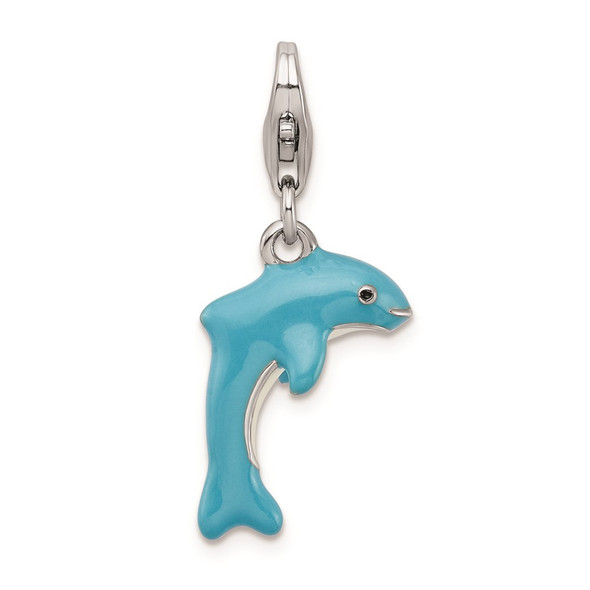 Sterling Silver 3-D Enameled Dolphin w/Lobster Clasp Charm