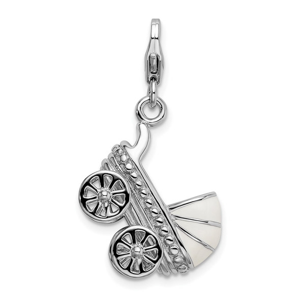 Sterling Silver 3-D Enameled Baby Carriage w/Lobster Clasp Charm