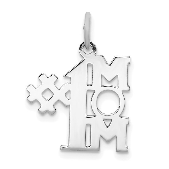 Sterling Silver Rhodium-plated # 1 Mom Polished Charm