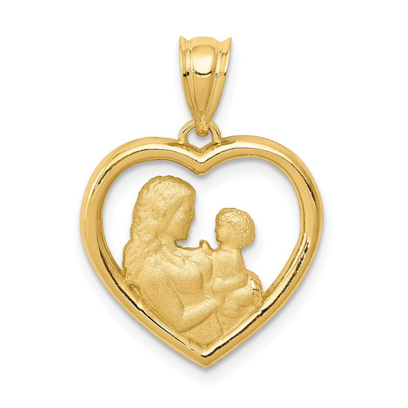 14k Yellow Gold Polished and Satin Mom/Baby Heart Charm