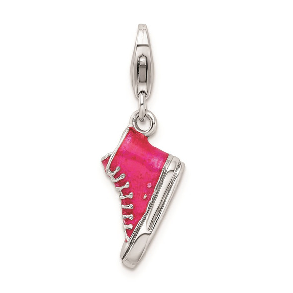 Rhodium-Plated Sterling Silver 3-D Enameled High Top Shoe w/Lobster Clasp Charm