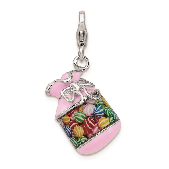 Sterling Silver Enameled 3-D Candy Jar w/Lobster Clasp Charm