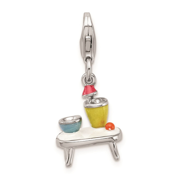 Sterling Silver Enameled Table and Bowls w/ Lobster Clasp Charm