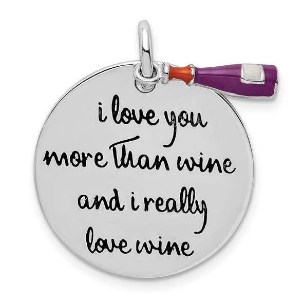 Sterling Silver Rhodium-Plated Enameled Antiqued Love Wine Charm