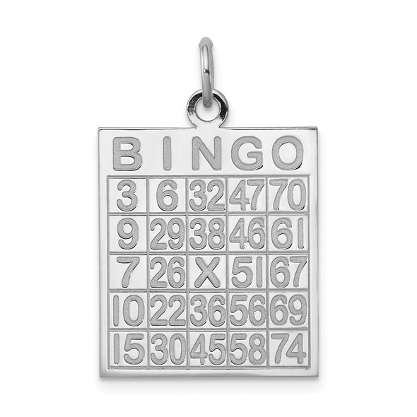 Sterling Silver Rhodium-plated Bingo Card Polished Charm