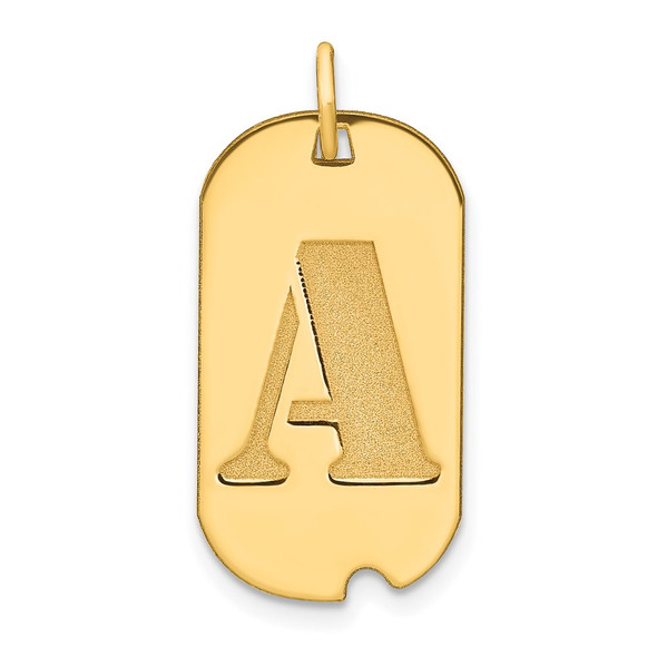 14k Yellow Gold Polished Letter A Initial Dog Tag Charm