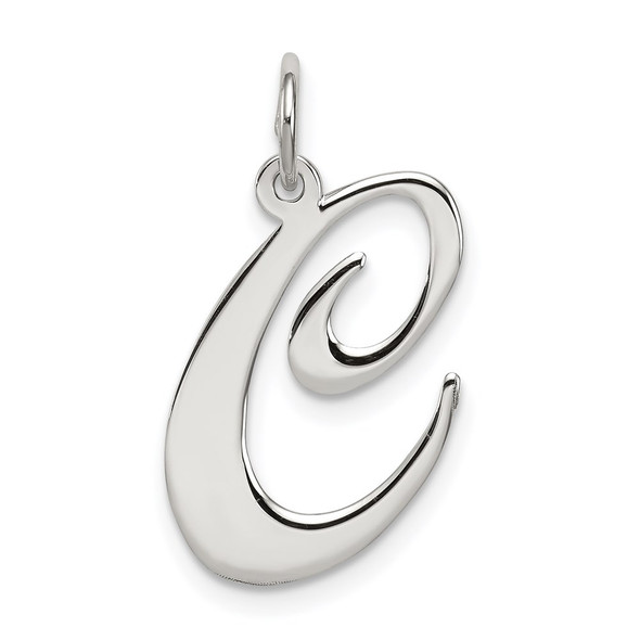 Sterling Silver Rhodium-plated Large Fancy Script Initial C Charm