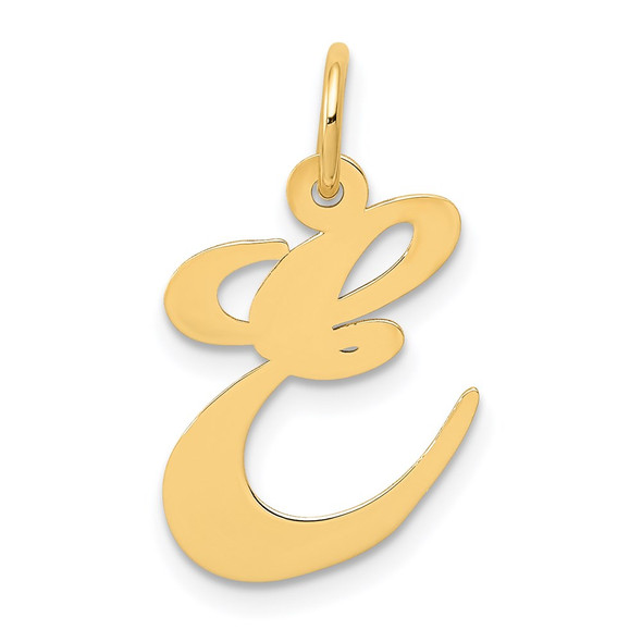 14k Yellow Gold Medium Fancy Script Initial E Charm