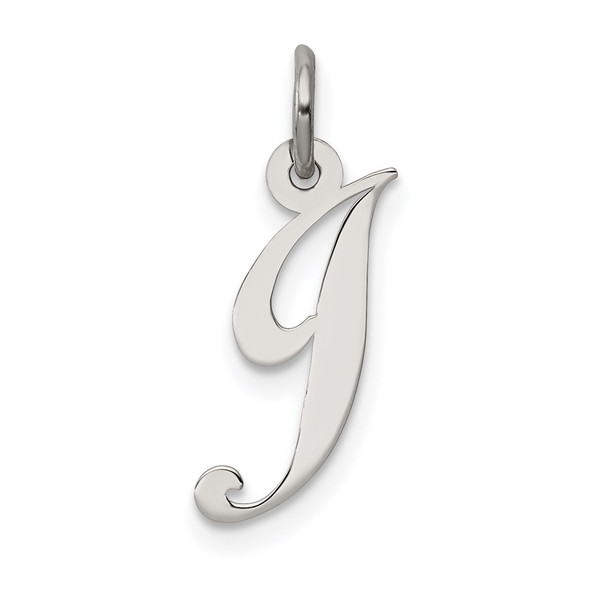 Sterling Silver Rhodium-plated Small Fancy Script Initial J Charm
