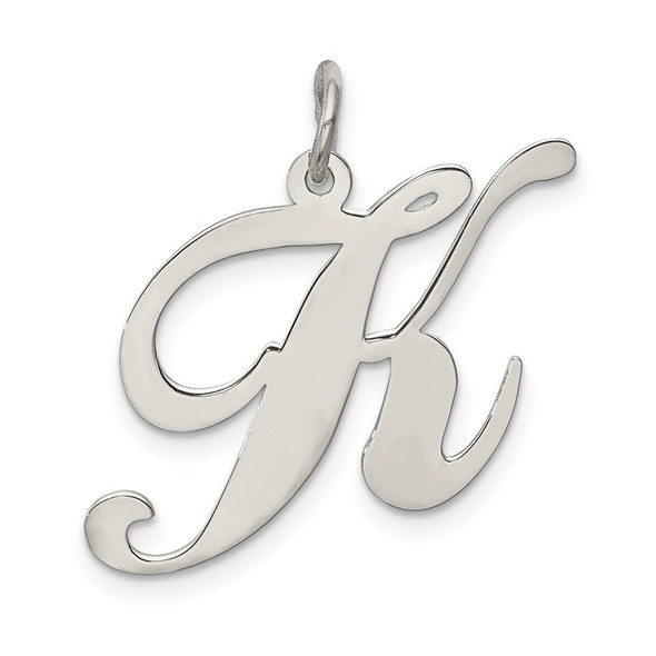 Sterling Silver Rhodium-plated Large Fancy Script Initial K Charm