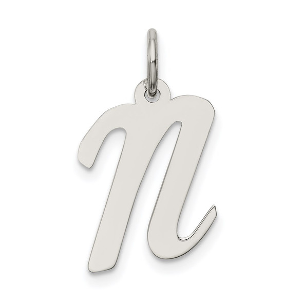 Sterling Silver Rhodium-plated Medium Script Initial N Charm